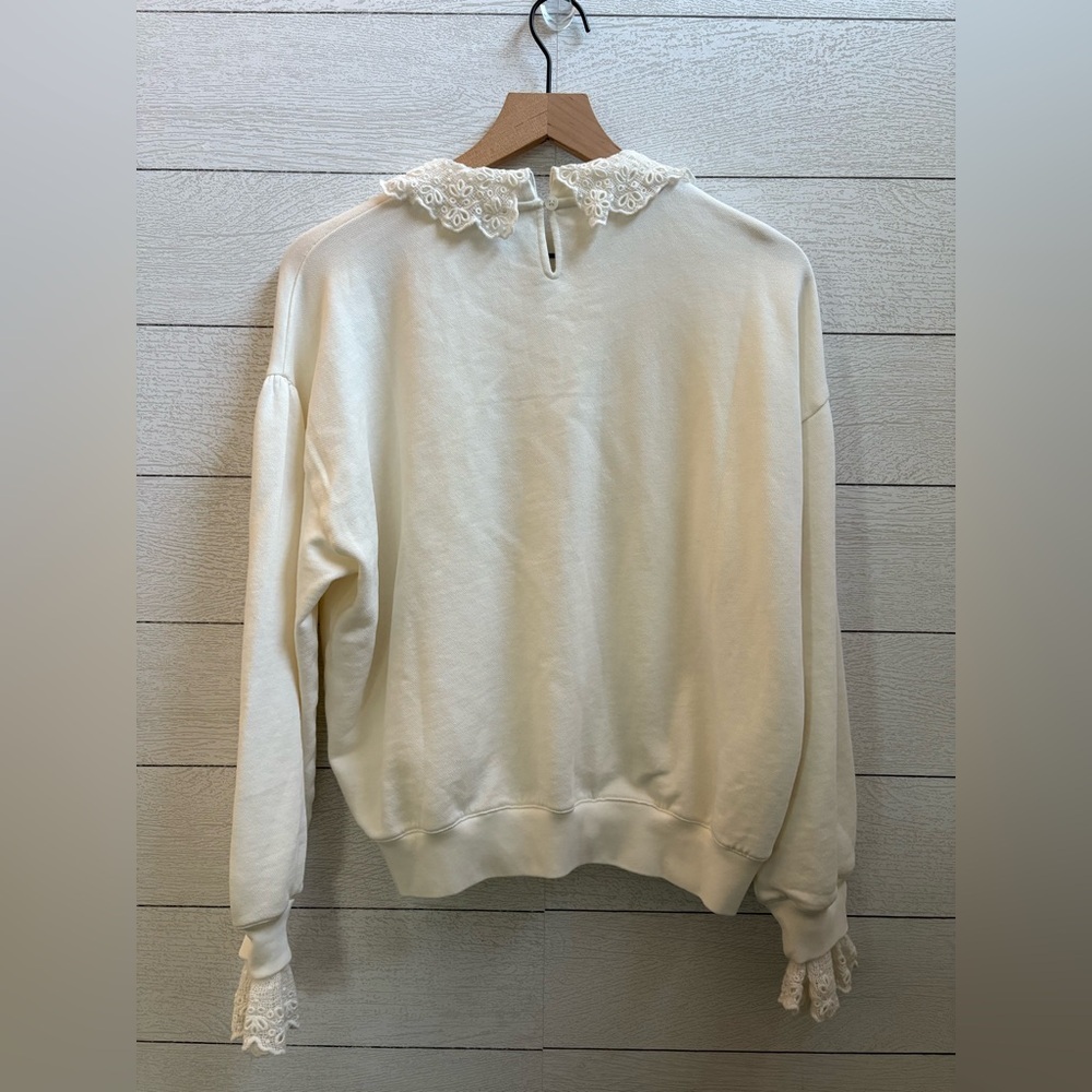 J.Crew Ivory Lace Collar Crewneck Sweatshirt | Size L, 100% Cotton - Picture 6 of 14